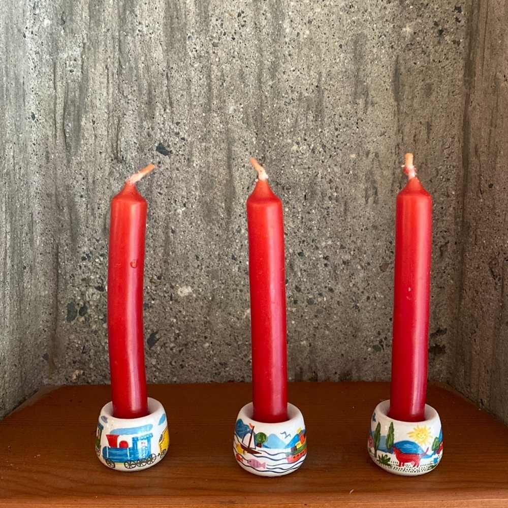 Vtg Nalco Ceramic Mini Candle Trío
